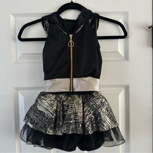 Curtain Call Black & Gold 2 Piece Dance Costume Sleeveless Hoodie Tutu